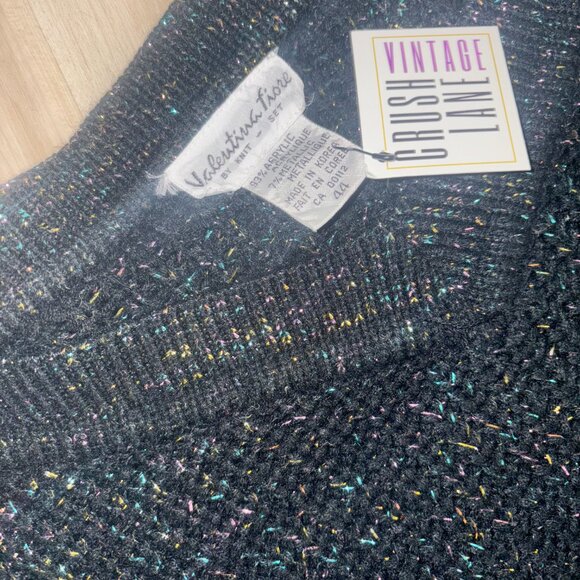 Vintage Valentina Fiore Black and Multicoloured Tinsel Knit V Neck Sweater Sz 44 - Picture 6 of 9